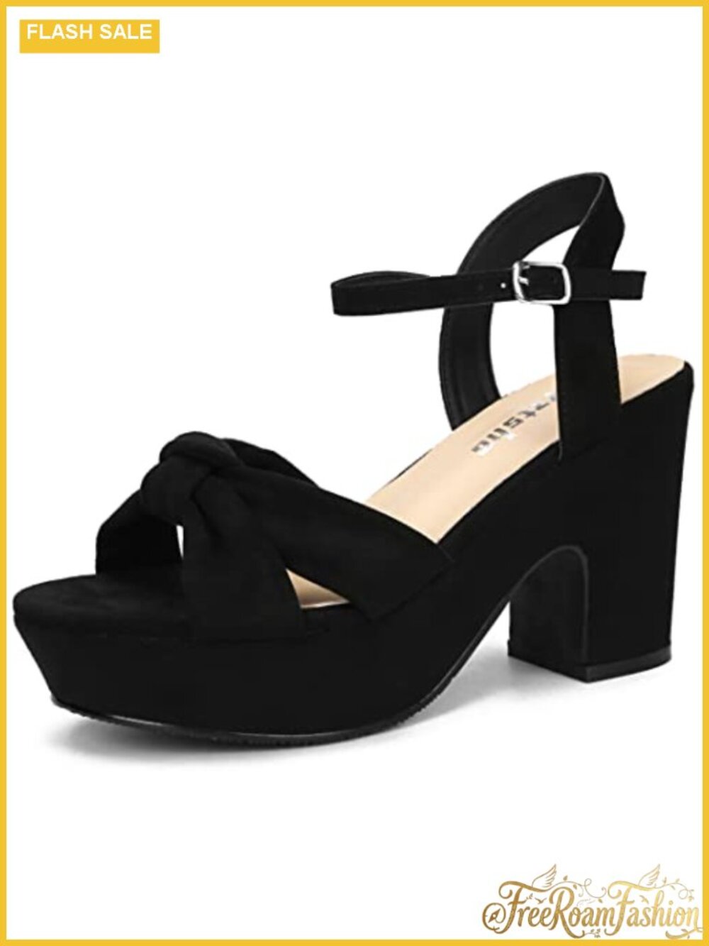 Suede Platform Heels Chunky Wedge Knotted Ankle Strap Sandals